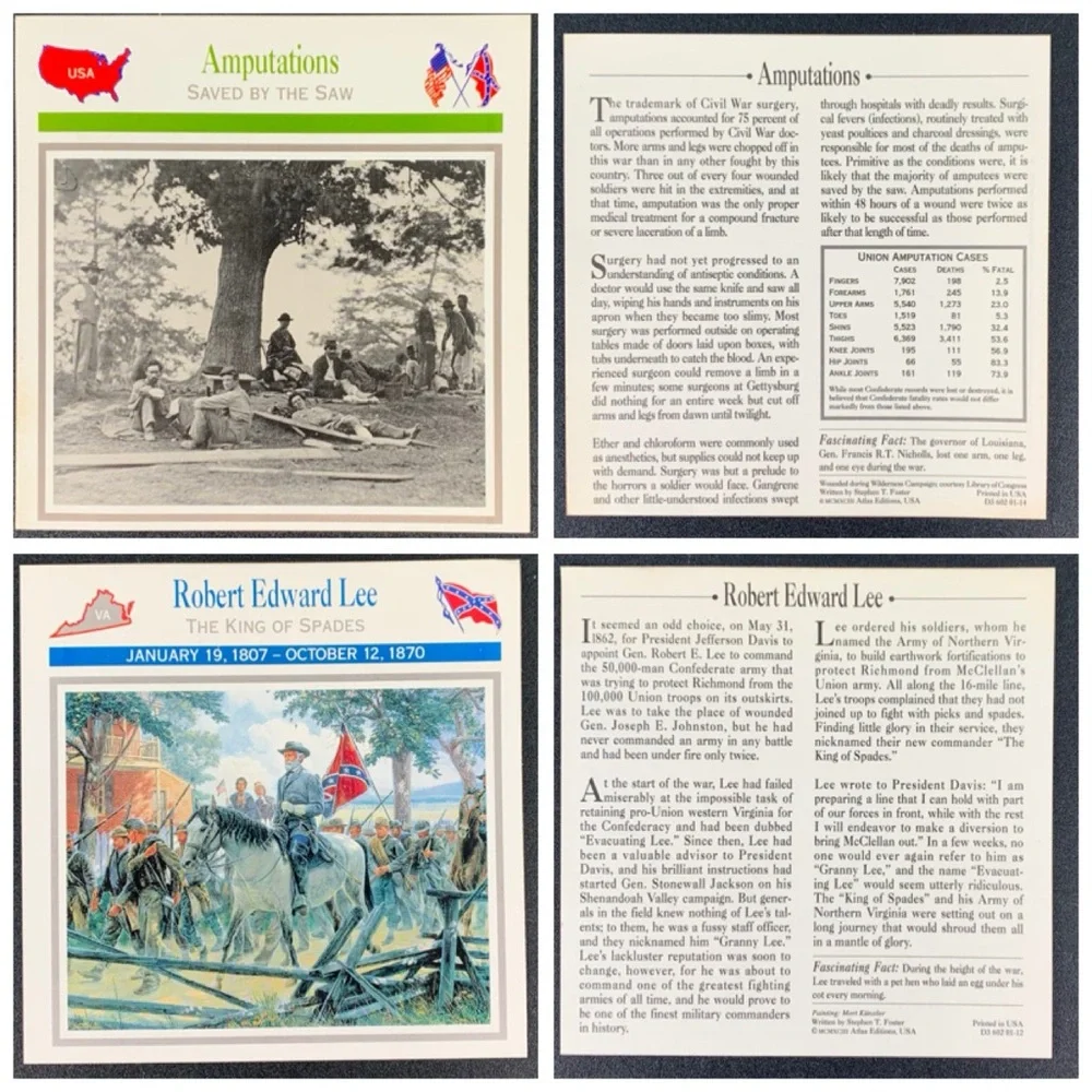 Set of 8 Stephen T. Foster Civil War information cards.